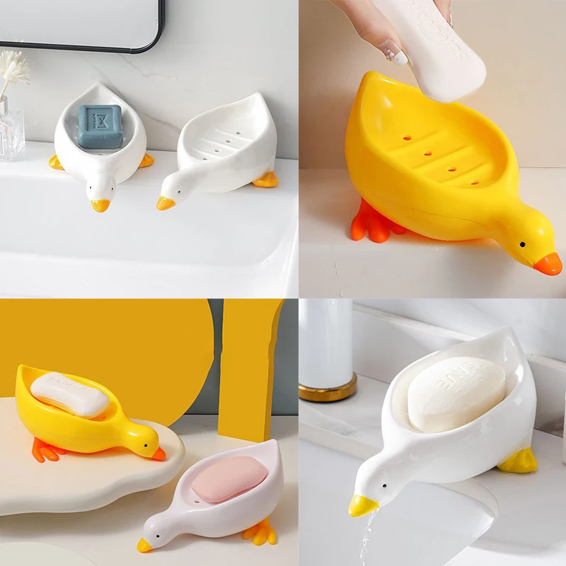 Soap Box Household Ducklings Drain Soap Box Cartoon Cute Kitchen Bathroom Perforation-free Storage Shelf Cute And Fashion