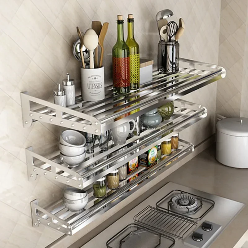 Household Kitchen Rack Wall-Mounted Wall Storage-Layer Rack Wall-Mounted Stainless Steel Microwave Oven Rack 304