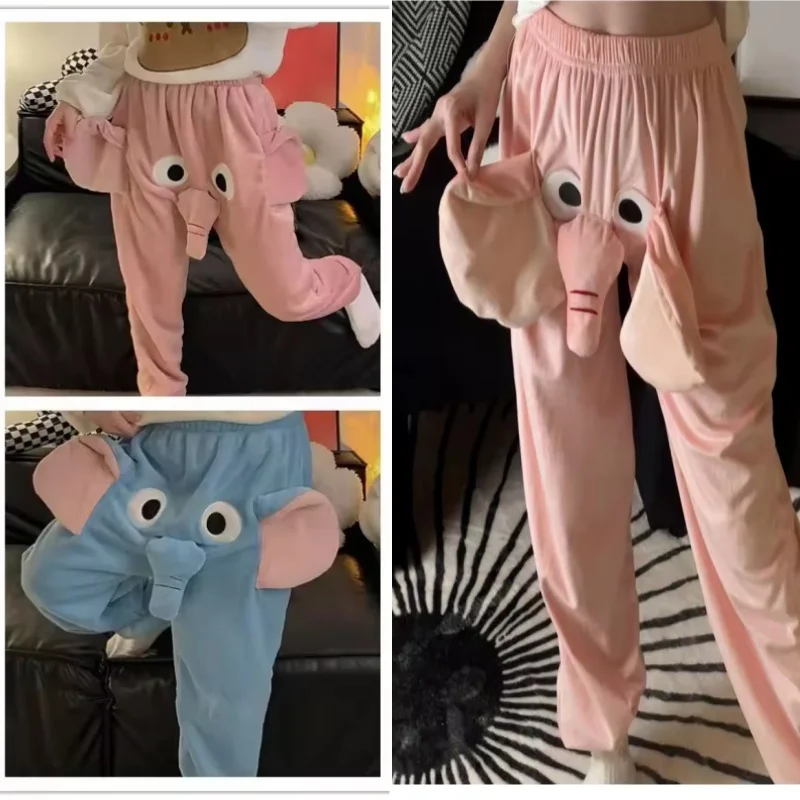 

Фланелевые пижамные штаны с рисунком слона, широкие свободные брюки, женские и мужские брюки для отдыха, эластичный пояс, пижамные штаны со средней посадкой