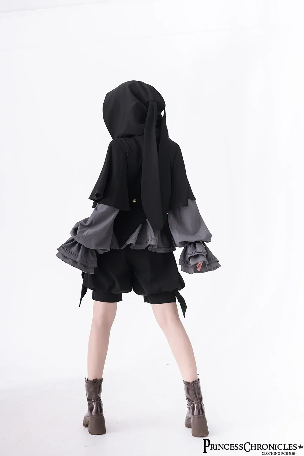 ~ Rabbit Run~Ouji Lolita Jacket /Short Pants /Blouse Vintage Dark Cute Cool Sa Coat Rabbit Ear Hood Set by Princess Chronicles