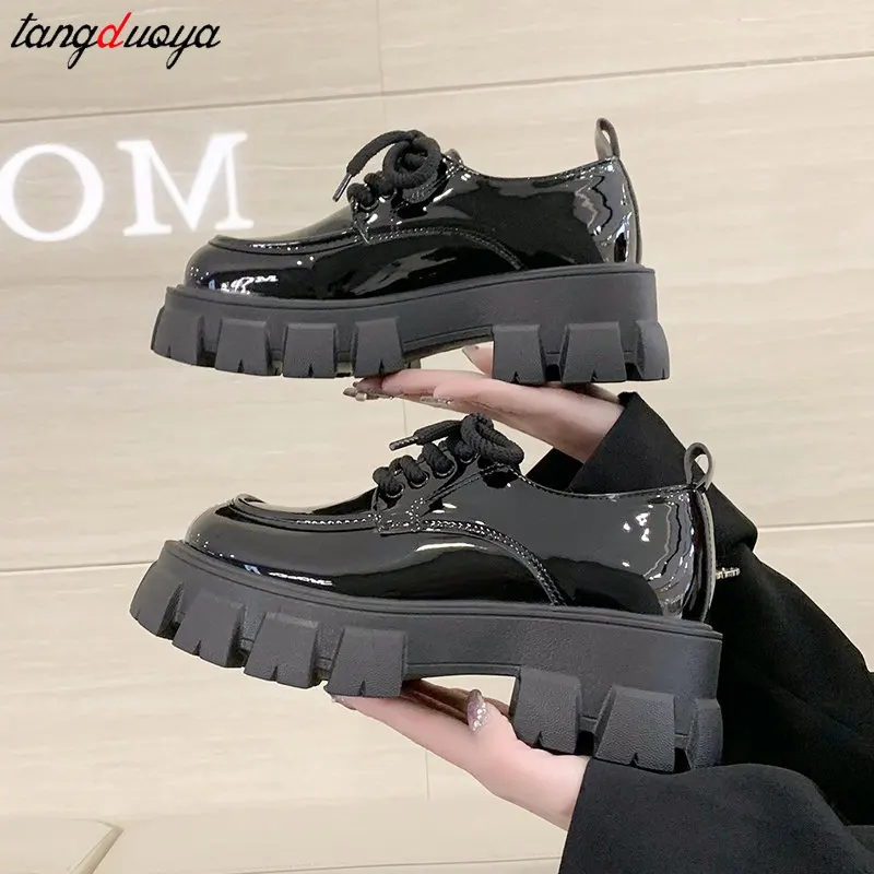 Chunky Platform Oxfords Shoes for Women 2024 New Non Slip Lace Up Lolita  Shoes Woman Thick Bottom Leather Gothic Shoes