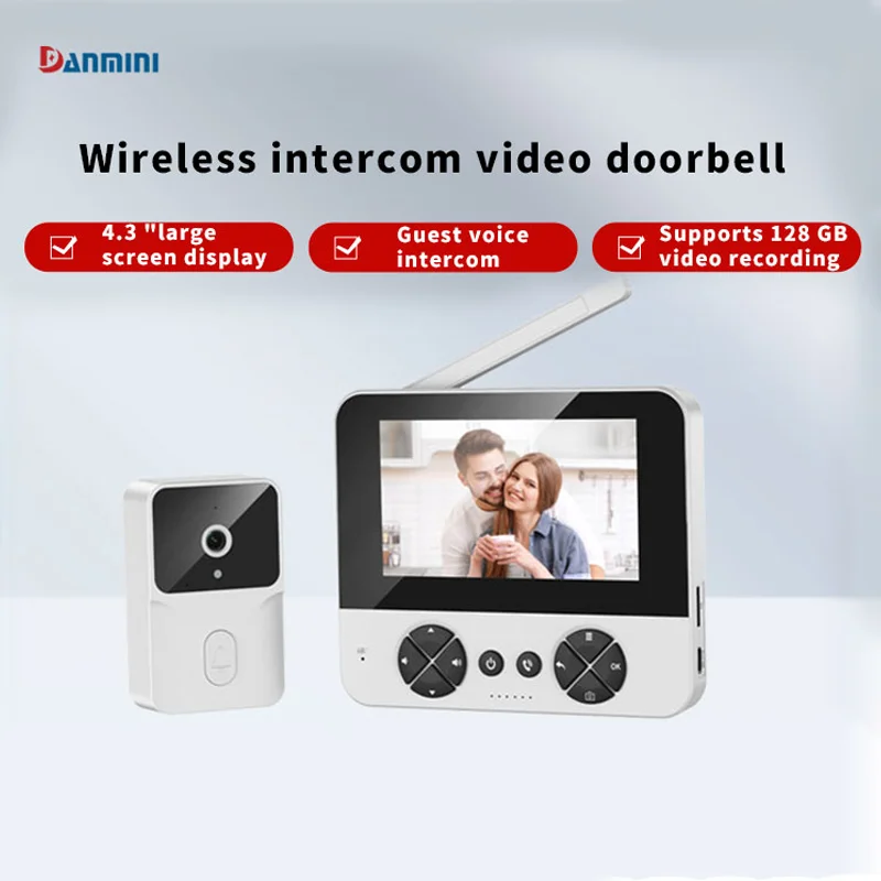 Sem fio Smart Home Video Intercom, campainha de vídeo ao ar livre, visão noturna infravermelha, câmera de vigilância visual, 4,3"