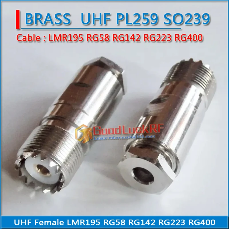 Connector Socket PL259 SO239 UHF Female Clamp Solder For RG58 RG142 RG223 RG400 LMR195 50-3 Cable Brass RF Coaxial Adapter