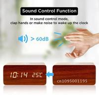 Alarm Temperature LED Digital Wooden USB/AAA Powered Table with Wireless Electronic Clock Desk Clocks Charging Watch Humidity