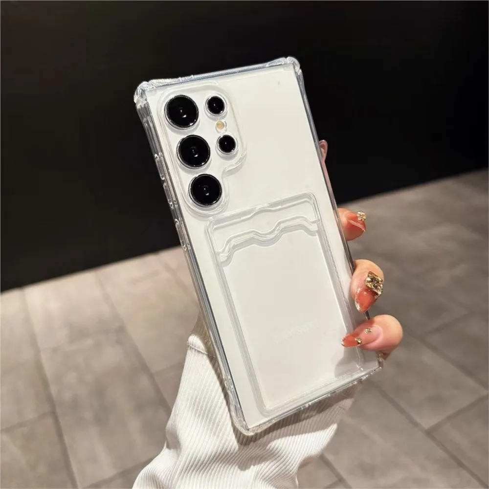 Card Holder Wallet Bag Clear Case For Samsung Galaxy S21 S22 S23 S24 S25 S26 Ultra S21 FE Plus A16 A26 A36 A56 Shockproof Cover