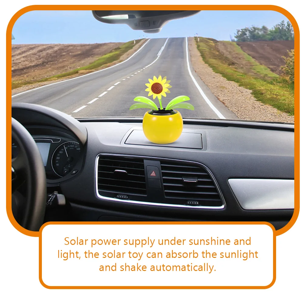 Solar Automatic Swing Car Ornaments (sunflower) Office Decor Plant Shake Your Head Home Decoration Plastic