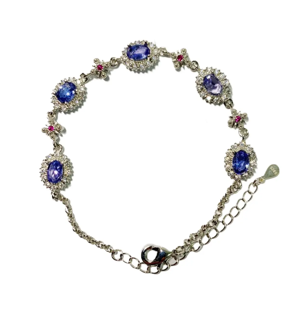 

ZECAA Tanzanite Fine Jewelry Woman Tanzanite Silver Bracelet With Natural Tanzanite Gemstone 4*6mm New Lady Tanzanite Bracelet