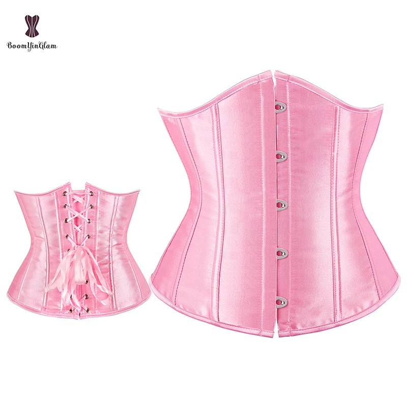 Sexy Satin Underbust Corset Front Busk Push Up Chest Binder Black White Red Apricot Korsett For Women Elastic Boned Gothic Korse