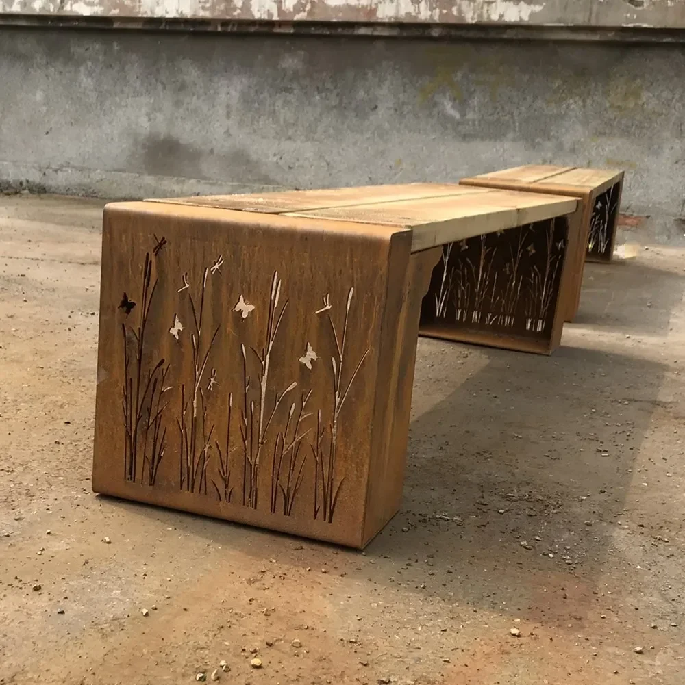 Garden Bench Modern Corten Steel Bench Legs