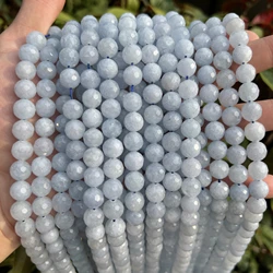 10MM Natural Stone Aquamarine Faceted Round Loose Beads For DIY Jewelry Making MY240419