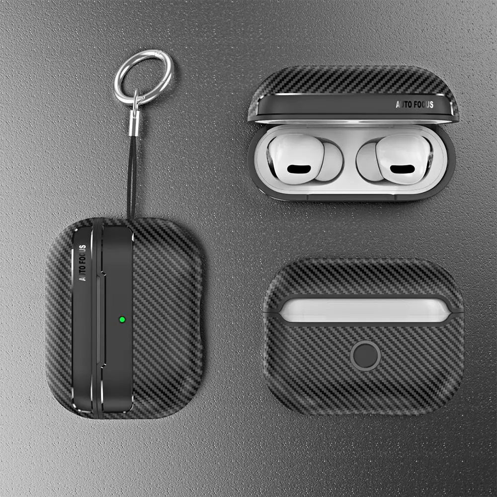 Capa para fone de ouvido de fibra de carbono com gancho, Airpods Pro 2023, Airpods Pro 2 2nd, Apple Airpods 3, 2, 1, Pro2 Boxes