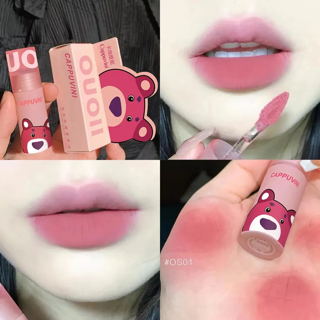 Three Sets Strawberry Bear Lip Mud Ventilated Nude Makeup Matte Lasting Matte Lipstick Affordable For Female Students