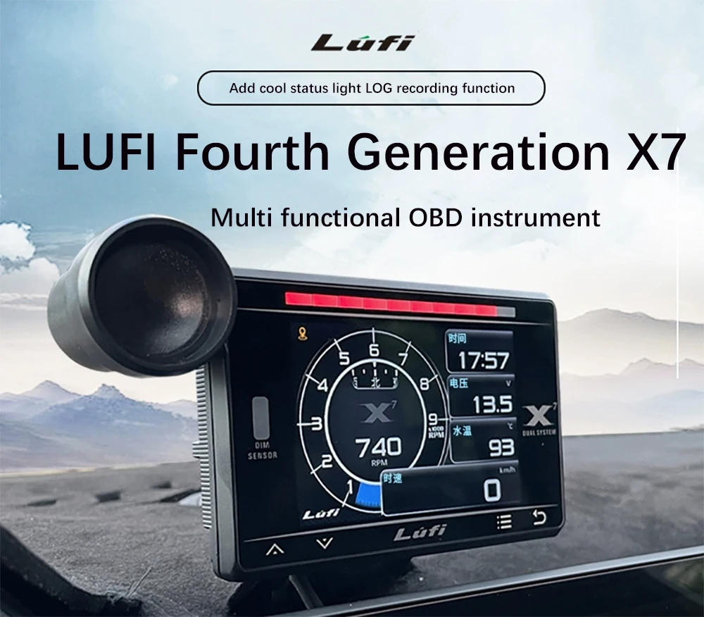 

New Fourth Generation LUFI X7 head up display OBD Instrument Water Temp Exhaust Temp Turbo Speed LCD Meter