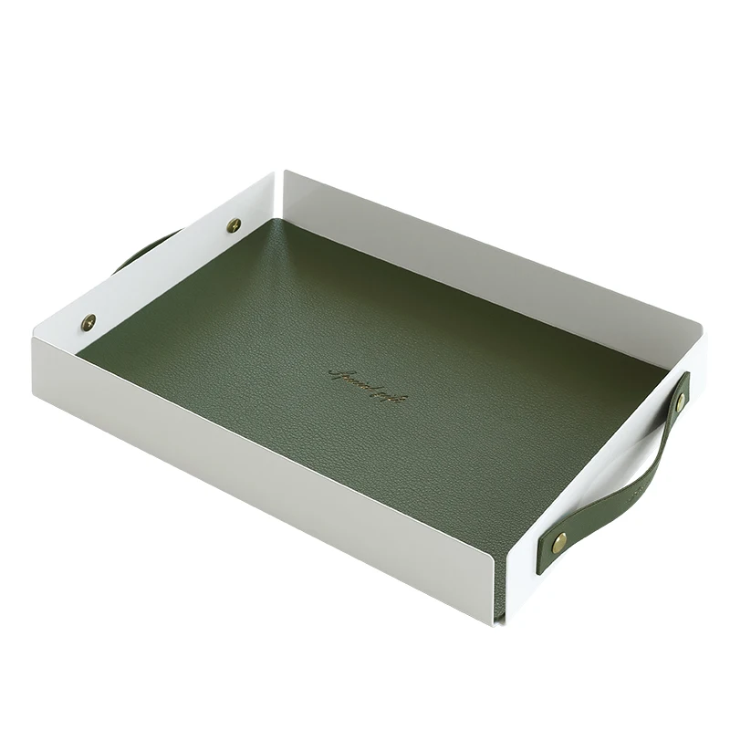 

Nordic Iron Art Storage Tray Leather Handle Photoaphy Props Airbnb Entrance Key Tray Rectangular Single Layer Poer Coating