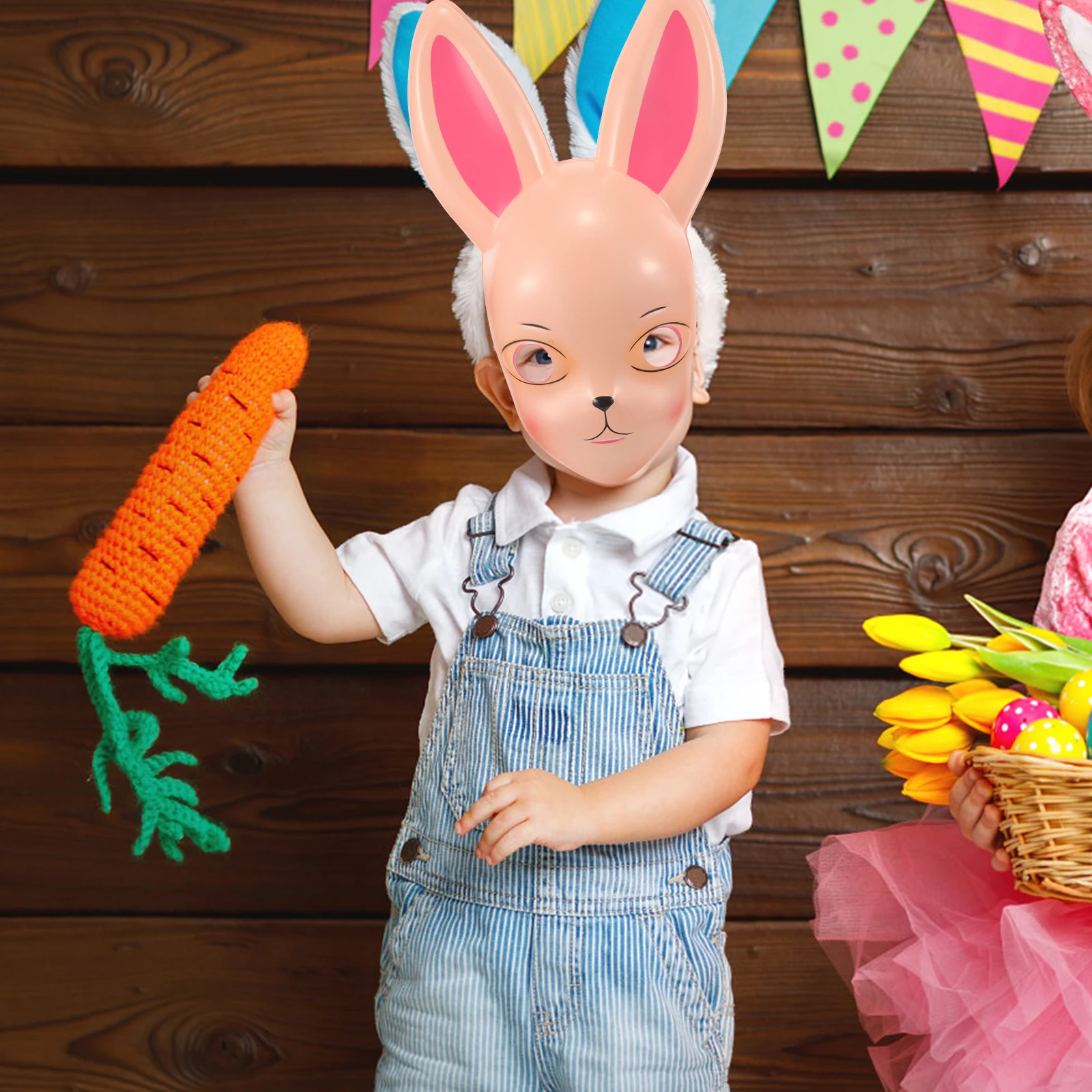 Bunny Mask Rabbit Photo Props Kids Halloween Costumes Cartoon Cosplay White Lightweight Reusable Decorative Easter Party Stage