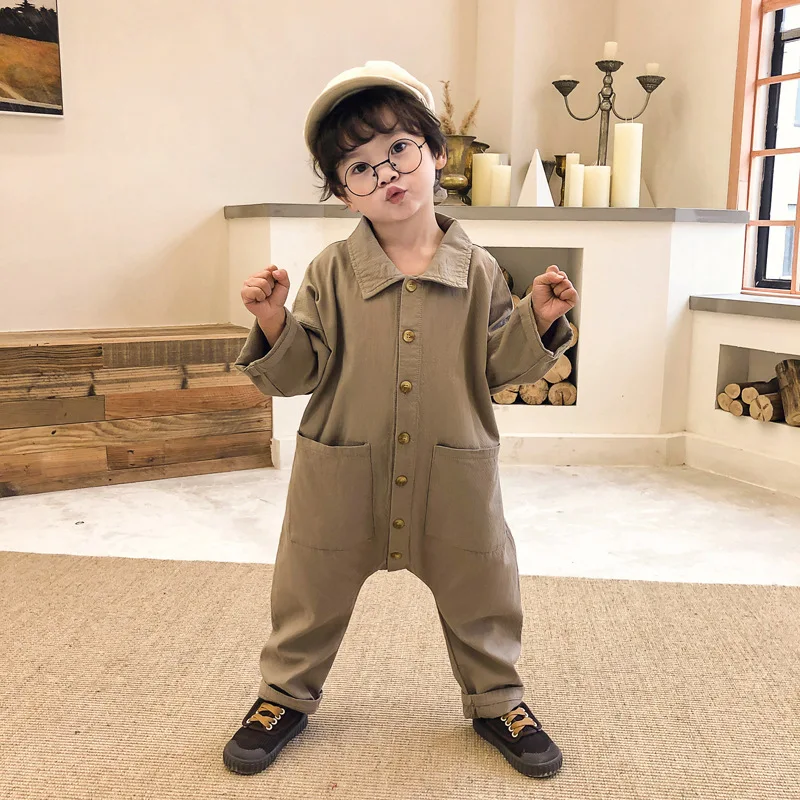 Children Long Sleeve Jumpsuit Baby Overall Pants Korean Fashion Kids Clothes 2024 Spring Boys Girls Toddlers Rompers Jumpsuits