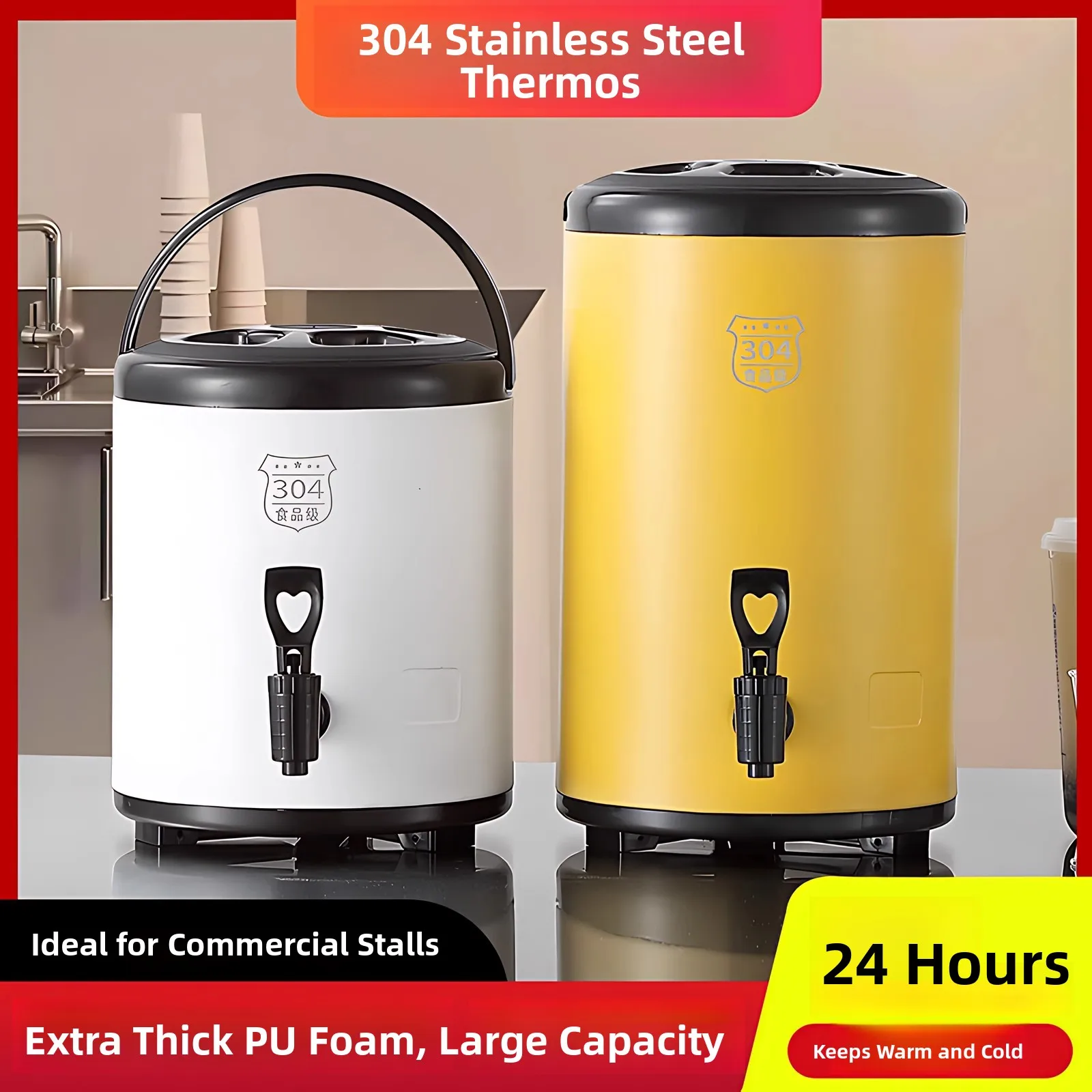 

Большая термокружка из нержавеющей стали с краном, 0,5 л, для чая, молока, напитков, коммерческая специальная емкость для торговых точек