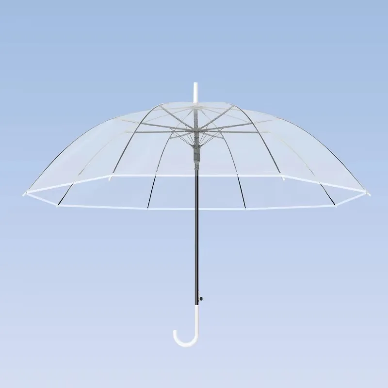 Low price Semi-automatic transparent straight umbrella Translation umbrella PVC rainproof custom printed J handle