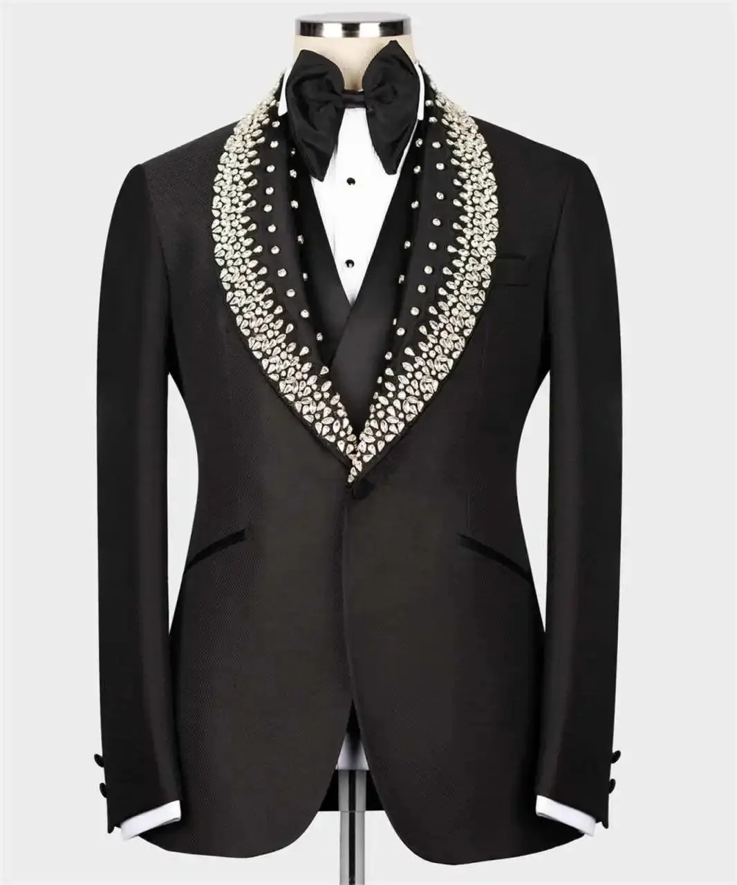 

Luxury Wedding Groom Tuxedo with Crystal 3pcs Blazer Vest Pants Formal Party Business Host Birthday Tailor-made Men's Suits Set