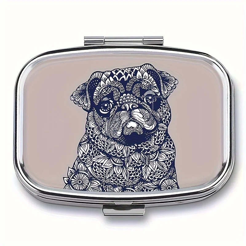 Indian Style Pug Medicine Kit - Portable 2-Grid Medicine Kit, Travel and Home Portable Organizer, Unique Fashion Pocket