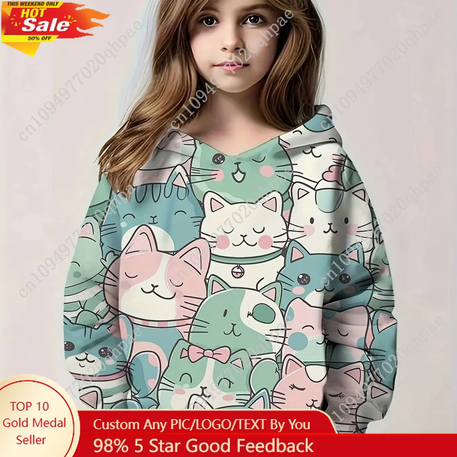 

Kids Clothes Girl Hoodies Long Sleeve Cute 3D Cat Print Children Spring Fall Clothes Casual Cartoon Outdoor Girl Clothes Tops