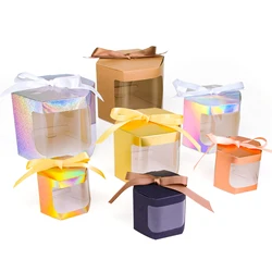 Visual window gift box white simple solid color windowed kraft paper box holiday small gift packaging window ribbon candy box