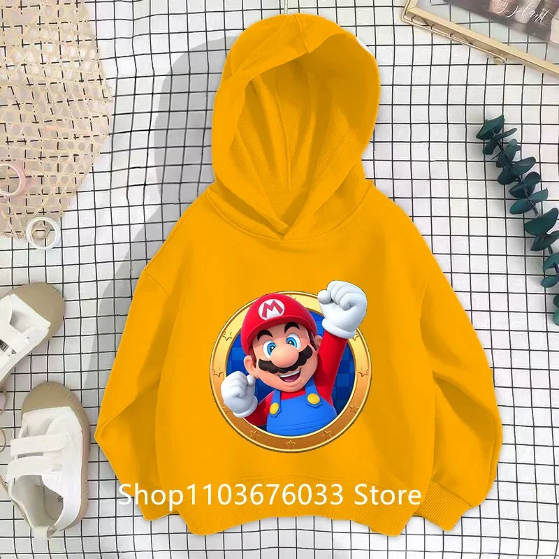 uper Marios Bros Boy Girl Hoodie Suit Spring Autumn Kids Hooded Sportswear Setspants Boys Pokemon Clothes 2-14 Years Children's