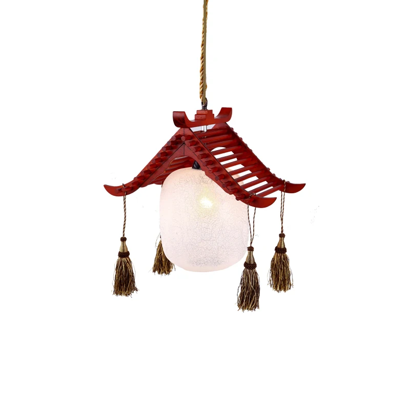 In Chinese Antique Style Pastoral Solid Wood Single-Head Retro Dining Chandelier Balcony Aisle Light Personality Bar Lamps