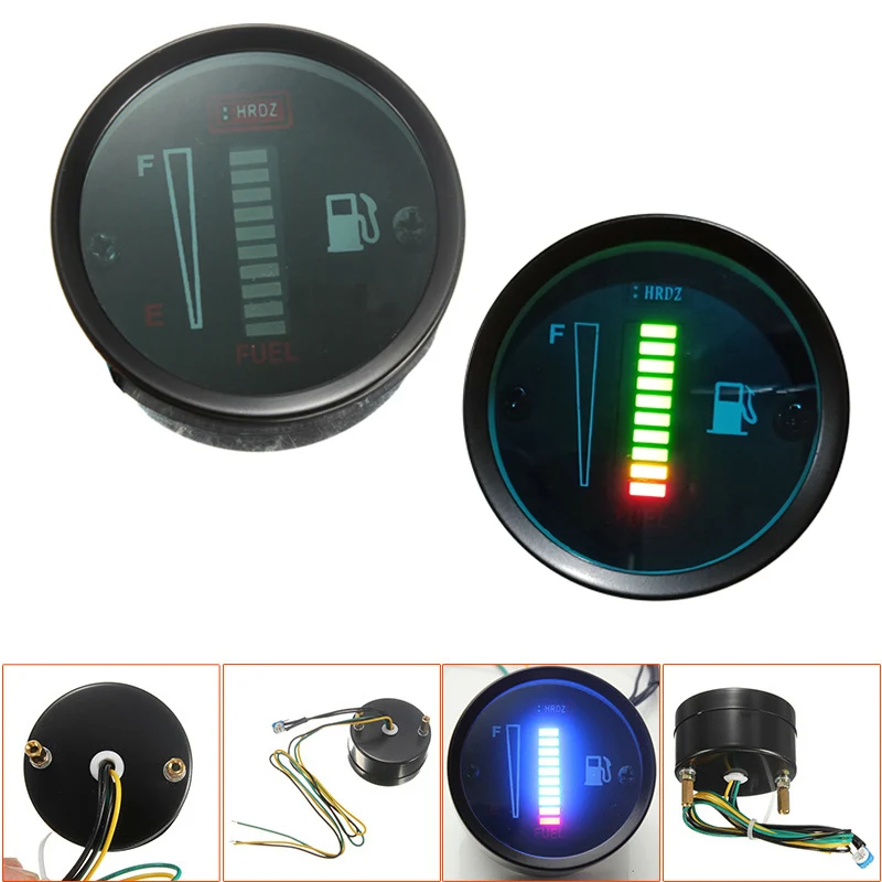 12V/24V Universal 52mm Car Motorcycle Fuel Level Meter Gauge 8 LED Light Display