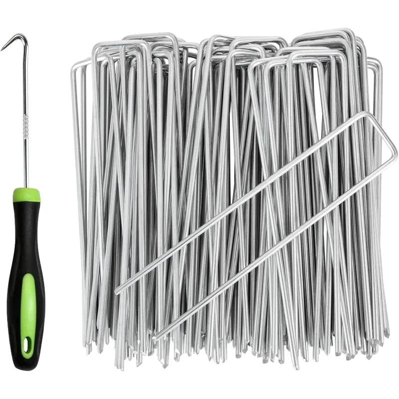 100pcs U-type Garden Staples Kit Heavy-duty Fence Tubing Stakes Sod Pins Landscape Spike for Holding Lawns Barrier Ground Nail