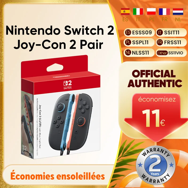 Nintendo Switch 2 Joy-Con 2 paires - Bleu clair/Rouge clair Compatible avec NS2 Joystick à effet Hall Connexion magnétique Mode souris