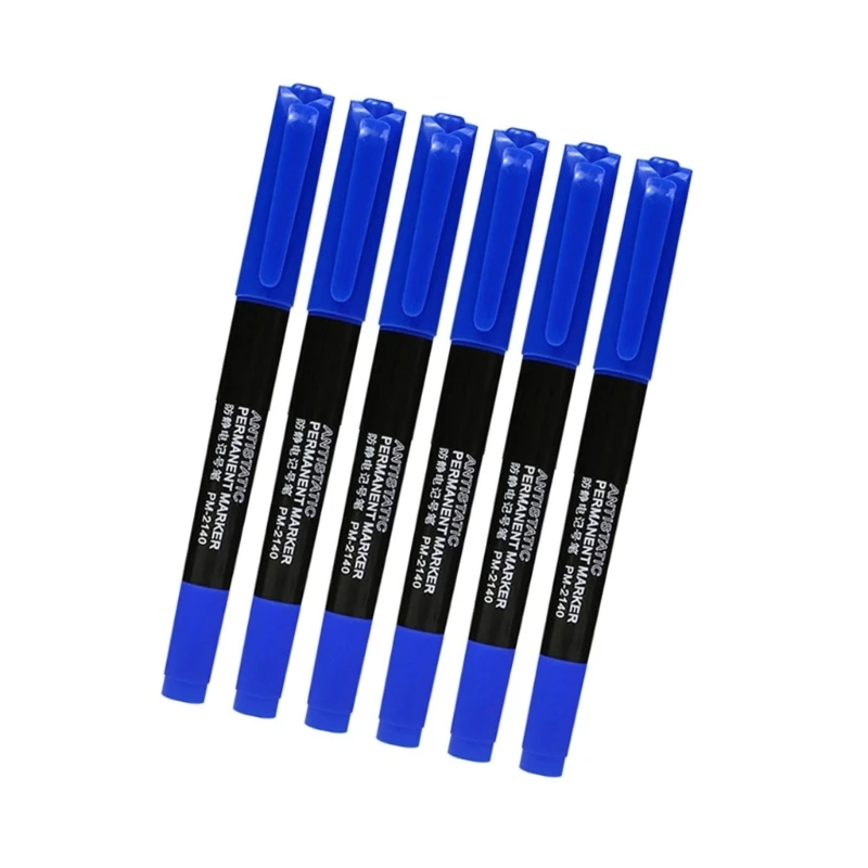 P82A Cleanroom Marker Set Antistatic Permanent 6 Pack, Double Ended Fine Tip Tool for Electronics Labeling and Lab Work