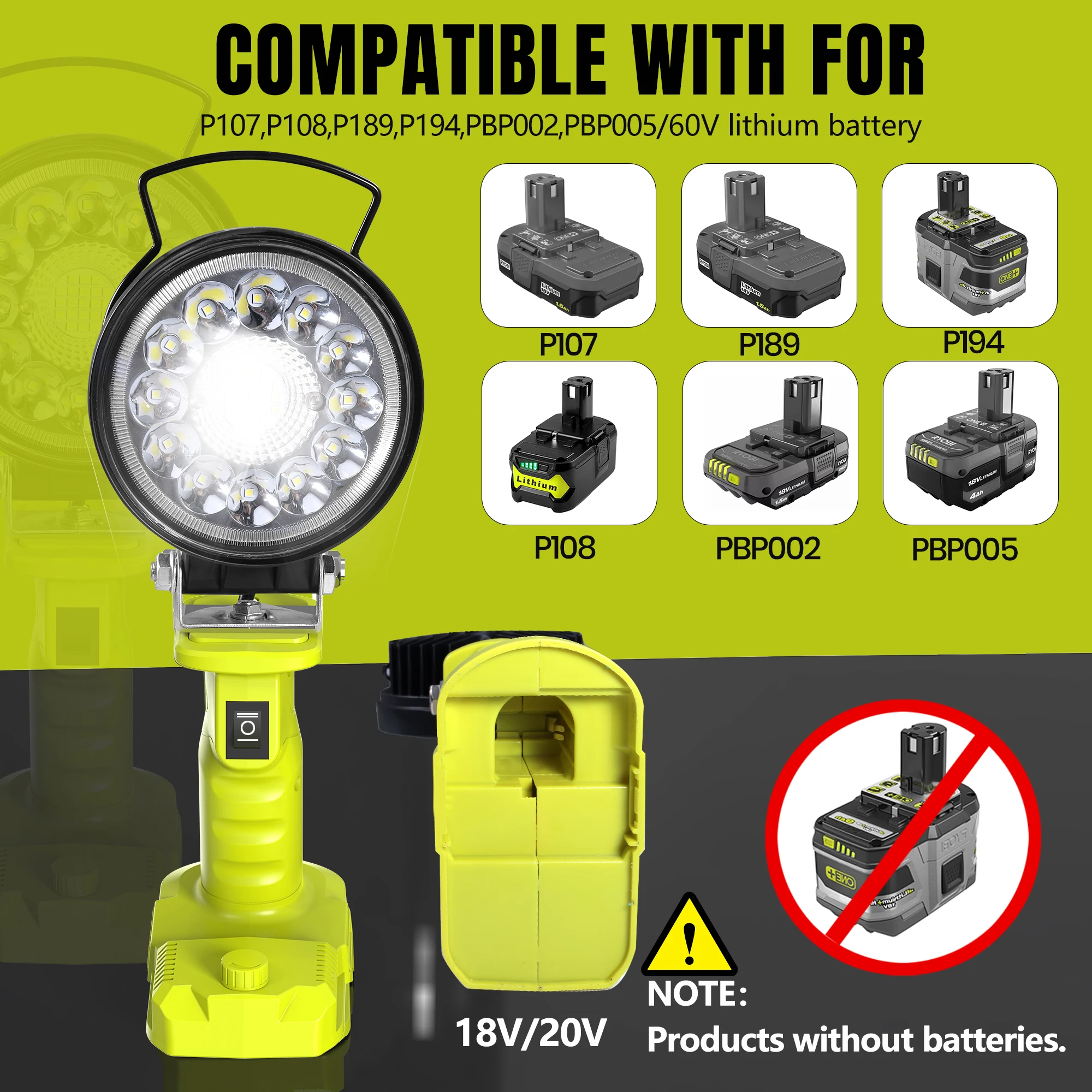 Cordless Work Light, Compatible with Batteries Ryobi 18V One+ Li-ion Battery,35W 4000LM for Ryobi Light with USB Port, Led light