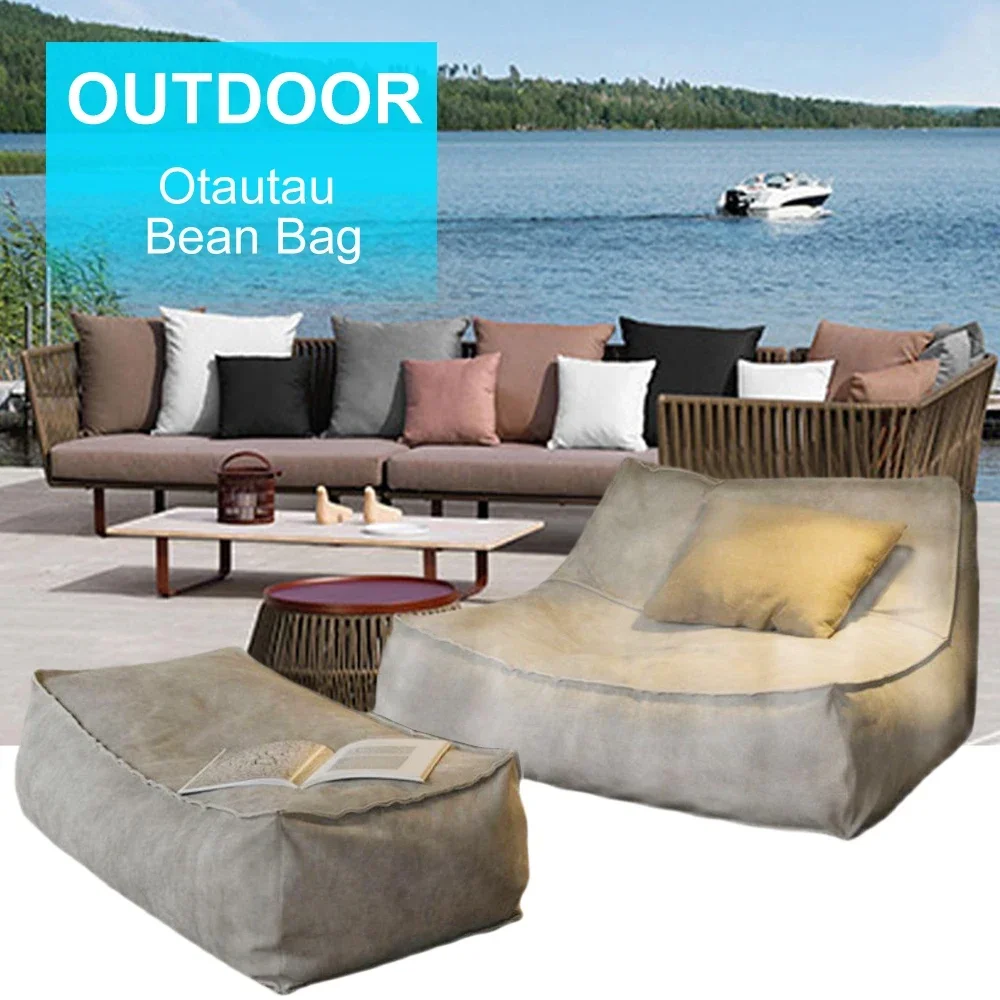 OTAUTAU Thick Waterproof Suede Chaise Lounge Pouf Cover No Filler Outdoor Beanbag Sofa Bed Ottoman Camp Beach Puff Salon SF061