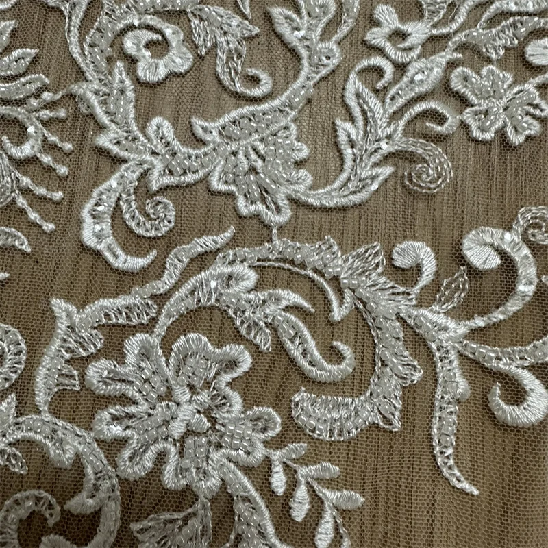 Vantage High Quality low price Heavy Bead Sequins Ivory Tulle Embroidery Garment Bridal Dress Wedding Dress Lace Fabric 1 Yard