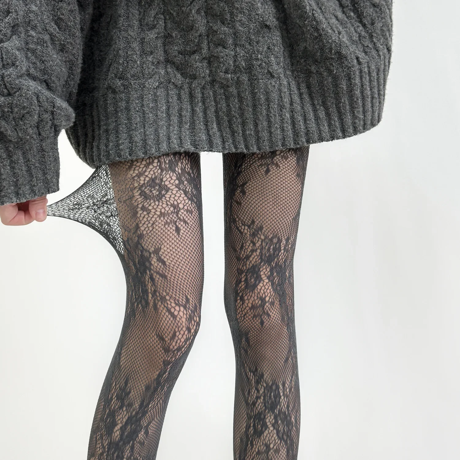 Sommer Damen Sexy Netz-Spitzen-Strümpfe mit Blumenmuster, Overknee-Strümpfe, Netzstrümpfe, Modische Retro-Blumen Mädchen Alltags-Strumpfhose – Detail 1
