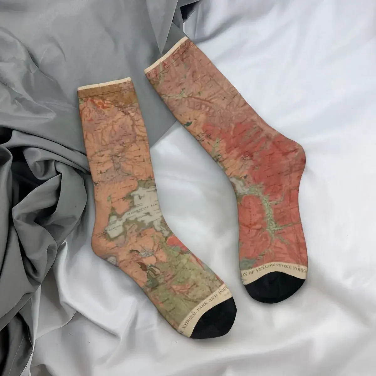 Mapa Geológico Vintage de piedra amarilla para hombre y mujer, calcetines largos de Parque Nacional, Atlas de geología, todas las estaciones, regalos