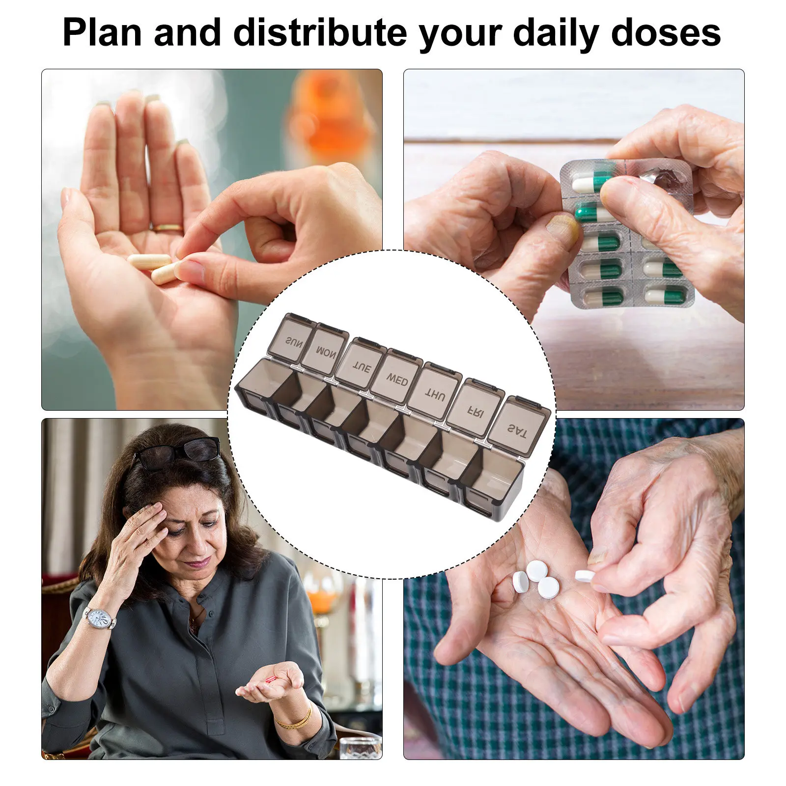 

Портативный еженедельный органайзер для таблеток, дорожный контейнер для лекарств с несколькими отделениями, удобный футляр для лекарств, компактный еженедельный органайзер для медикаментов