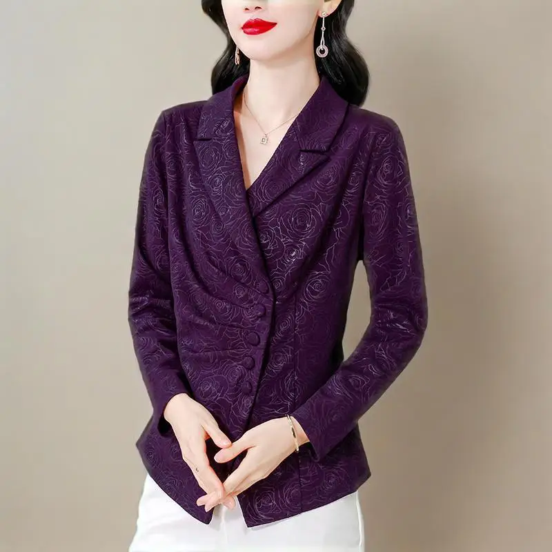 

Chic Design Folds Women's Long-sleeved Suit Collar Shirts Elegant Printed Irregular Fashion Women Blouses 2026 Spring Autumn