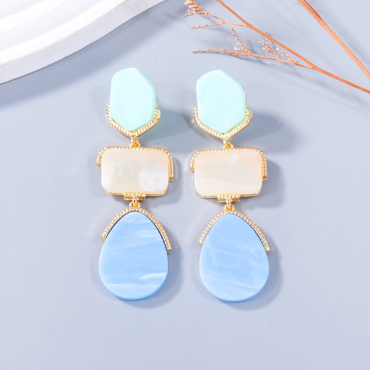 ZAA Multilayer Water Drop Shape Geometric Resin Earrings for Women Vintage Statement Jewelry Gifts Wholesale