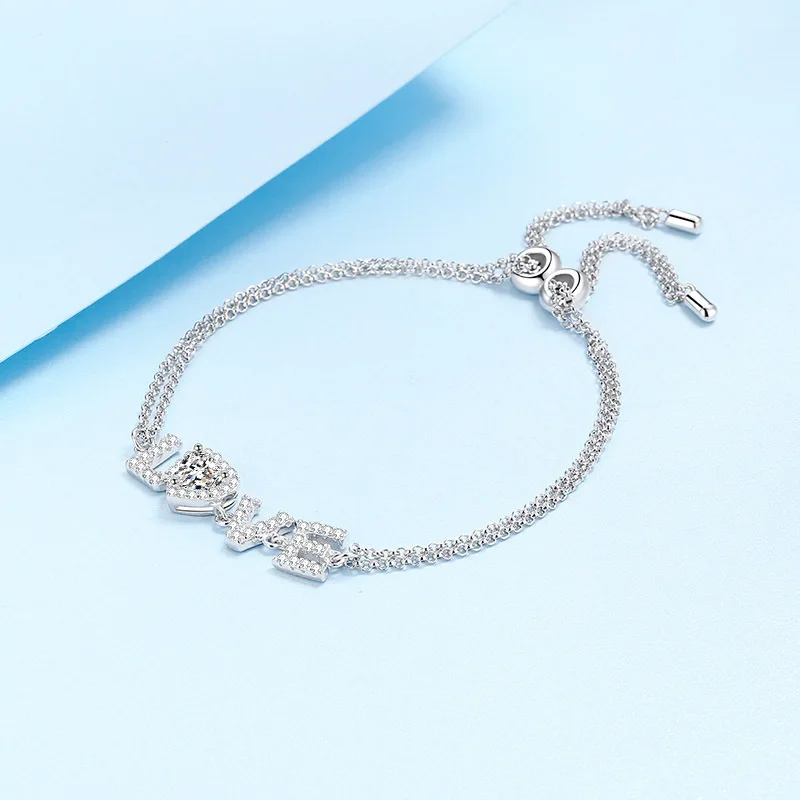 Party Shiny LOVE Push-pull Bracelet For Women 0.5ct Moissanite PT950 Platinum | Delicate fire, eye-catching at parties