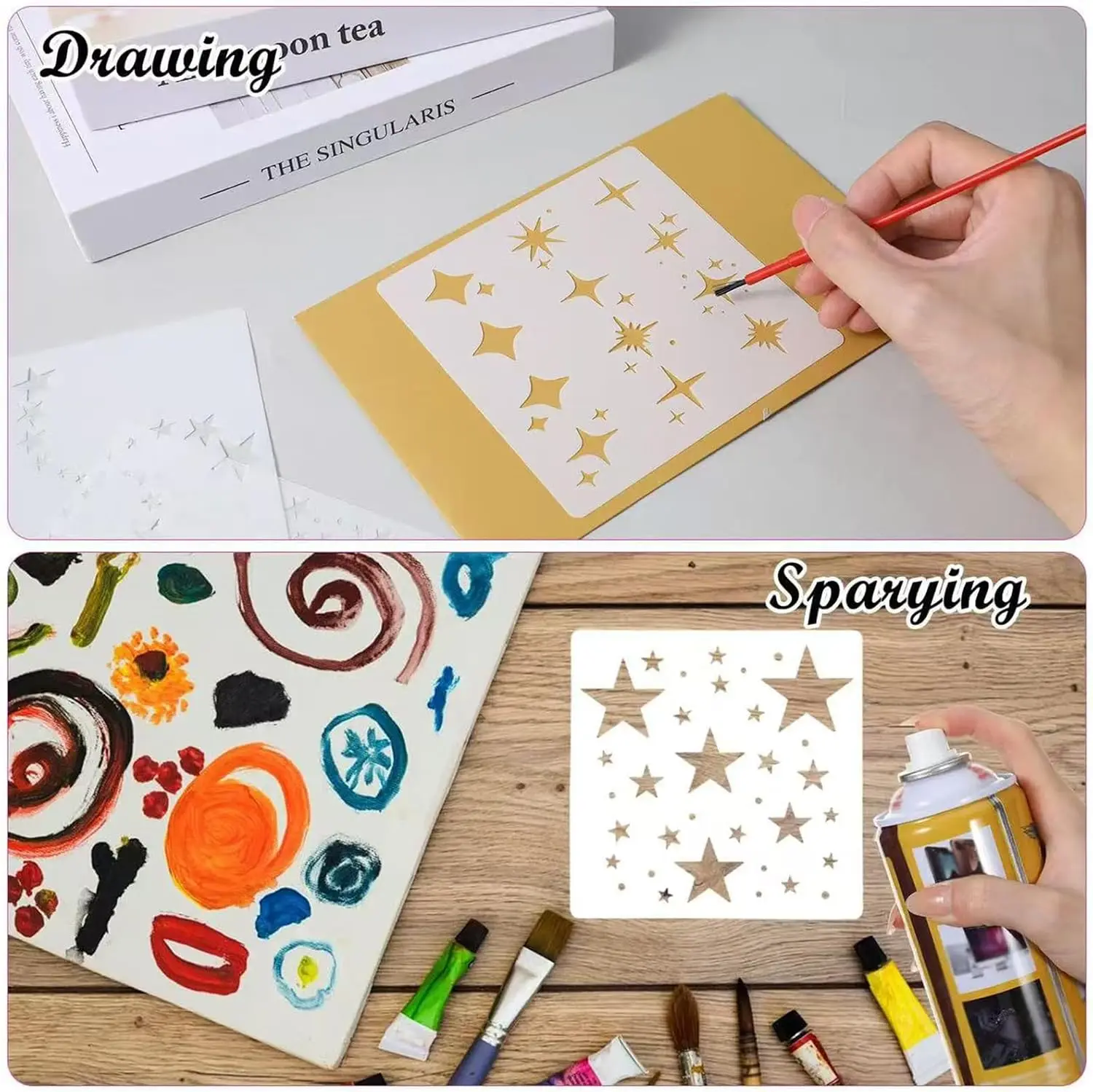 Star Stencil Templates Reusable Plastic Drawing Painting Stencils for DIY Scrapbooking Card Making Pillow Wood Wall Art Craft