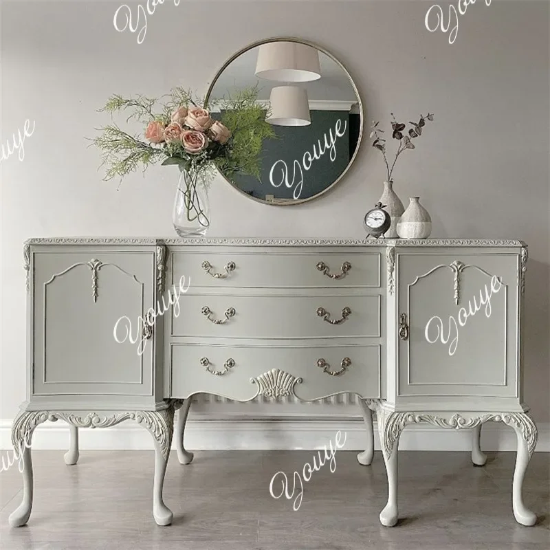 

J French-style Home Entrance Cabinet Light Luxury Shoe Cabinet Integrated Household European-style Carved Dining Side Cabinet