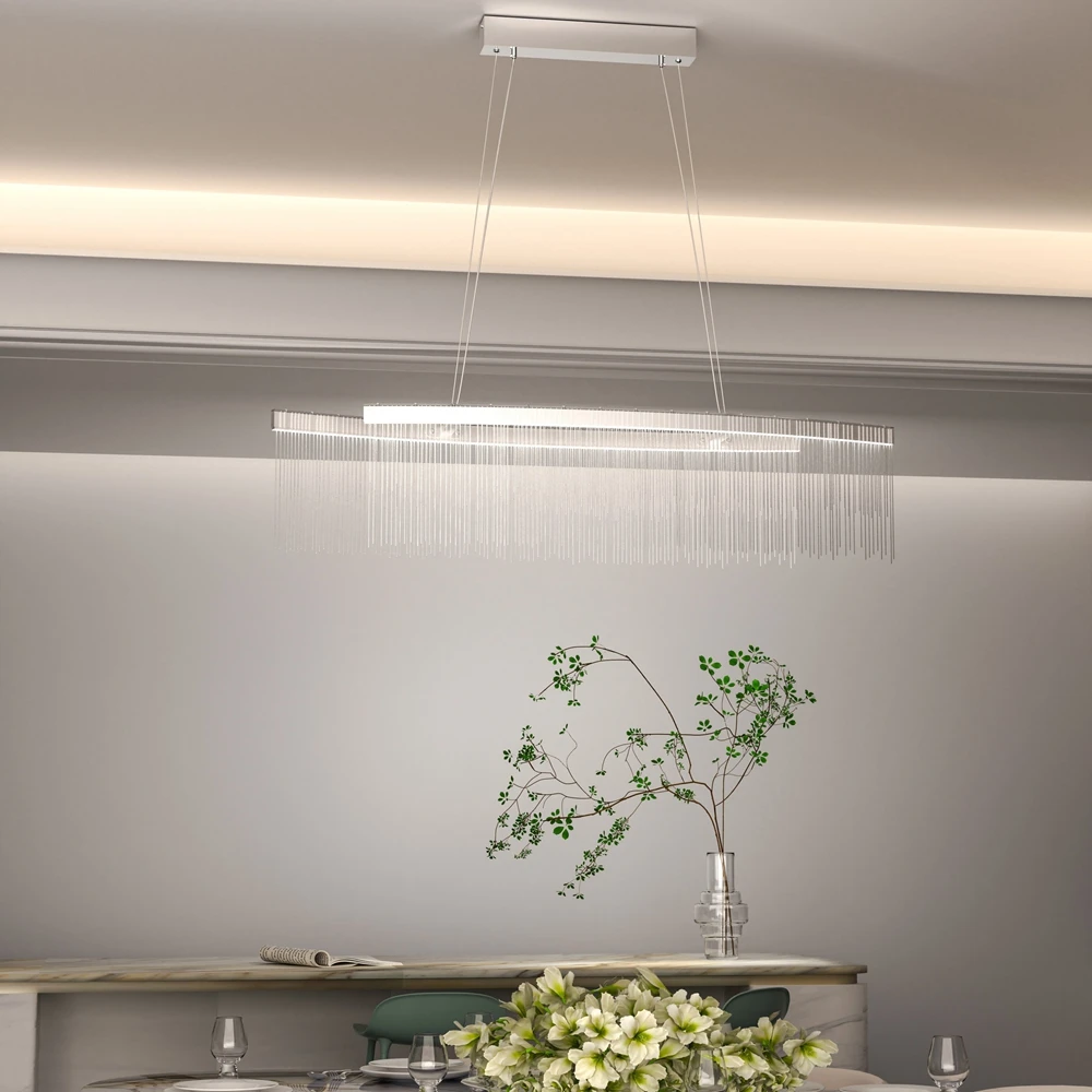 شرابة ألومنيوم خطية عبارة عن ثريا ديكو، ثريات مطبخ LED فوق الطاولة، تركيبات إضاءة معلقة لغرفة الطعام وغرفة المعيشة #6