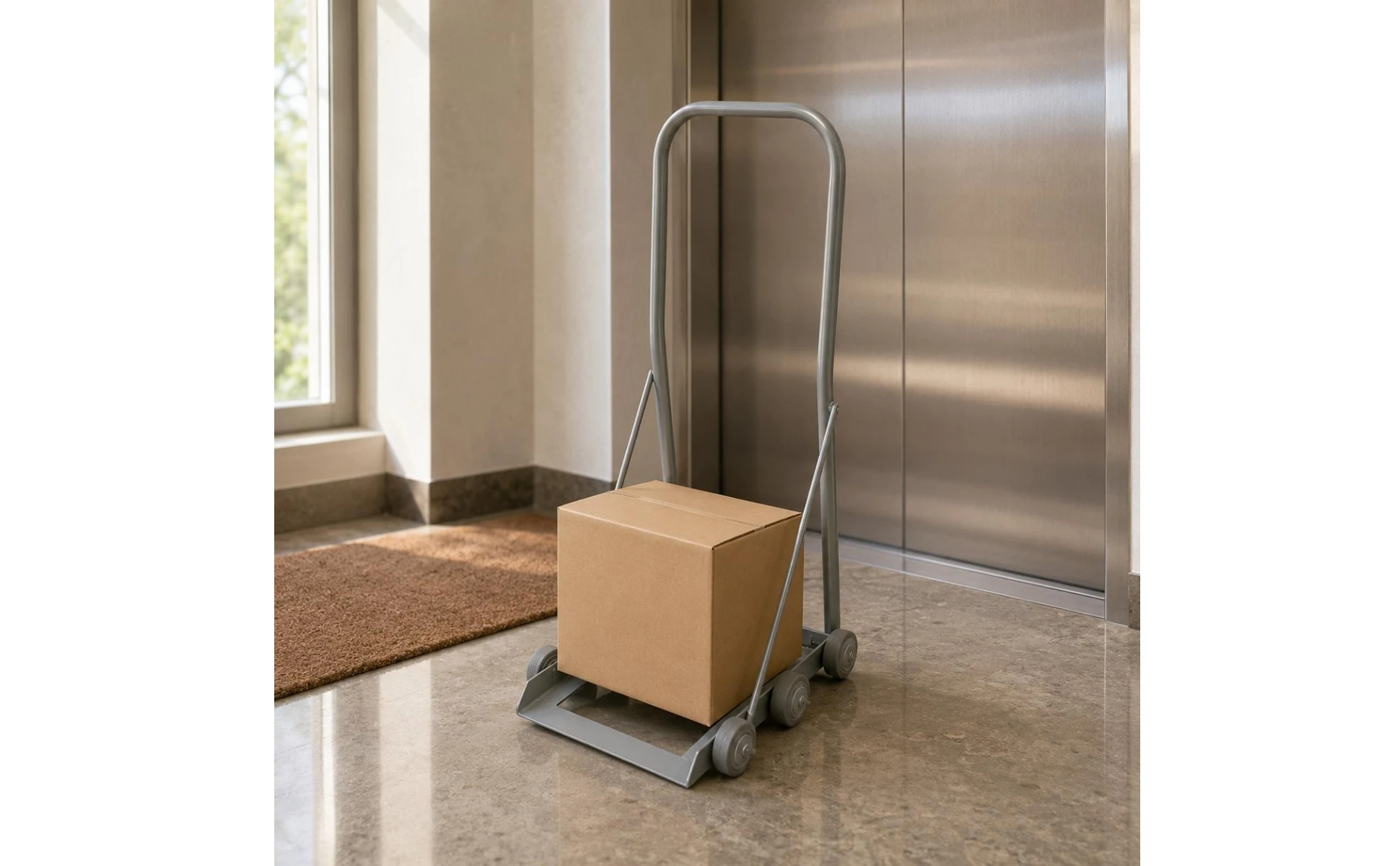 Hand-Push Trolley Cylindrical Handle Metal Trolley Platform Hand Truck Compact Flat Bed Platform Truck Four-Wheel