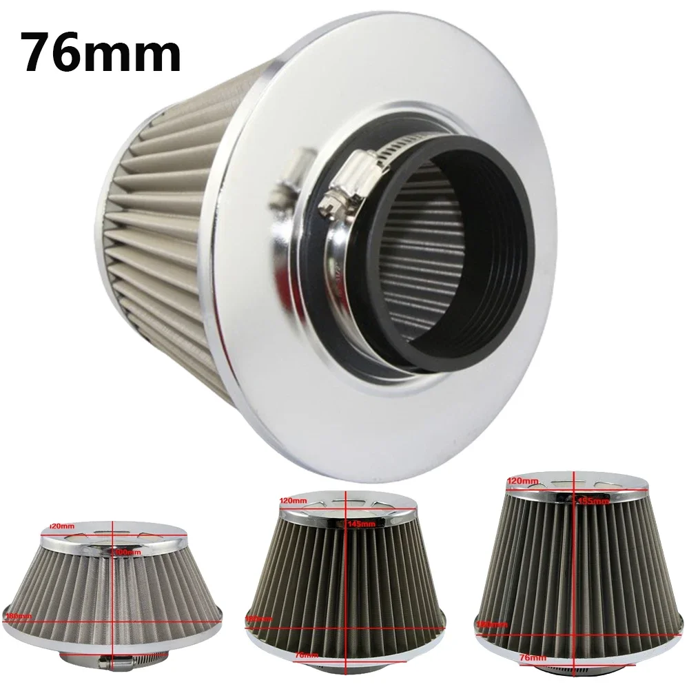 76mm 3inch Stainless Steel Cold Air Filter Racing Sports High Flow Air Intake Filter Mesh Cone Universal Car Air Intake Filters