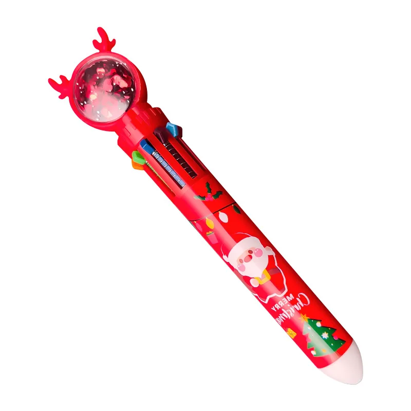 2026 New Christmas Santa Press‑Type Ballpoint Pens 2026 10‑Color 0.5mm Multicolour Pen Student School Xmas Stationery Supplies