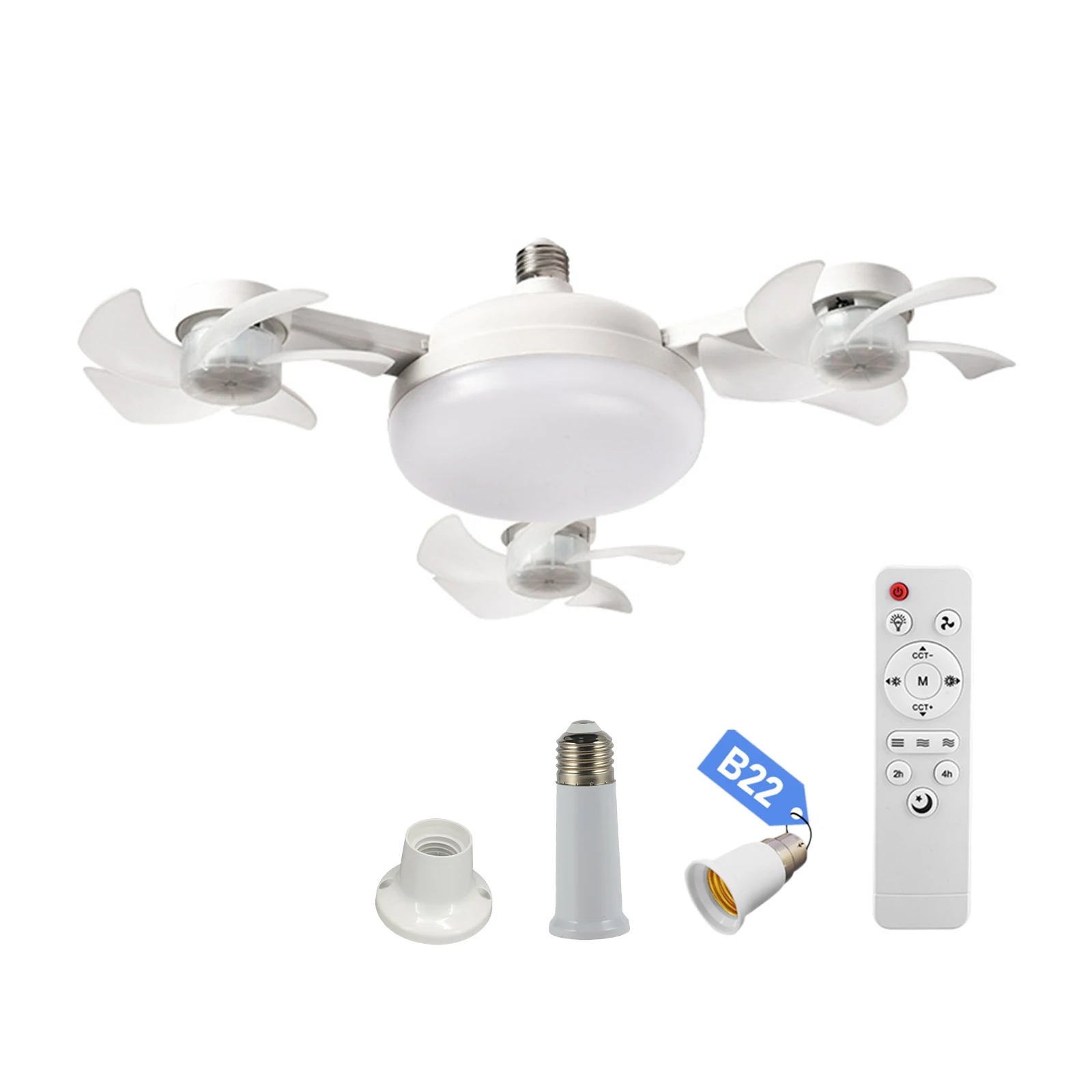 E27 Dimmable LED Socket Drone Fan Light 3-Speed 2 In 1 Hanging Fans Silent Electric Cool Blower for Dining Room Living Room