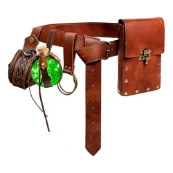 Medieval Belt Copper Money Waist Bag Renaissance Dark Cork Lace Magic Bottle Set with Glass Magic Bottle Role Playing Halloween