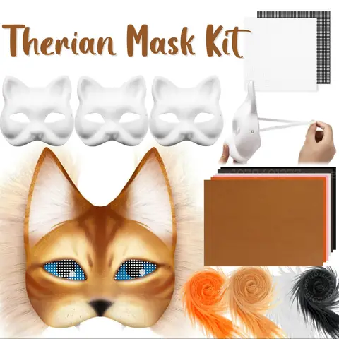 6 juegos de máscara Therian, Kit de máscaras de papel en blanco, media cara, máscara de gato pintada a mano, máscaras DIY para mascarada, fiesta de disfraces, regalos de navidad